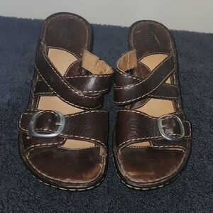 Born Brown Leather Sandals with Buckle Size 6